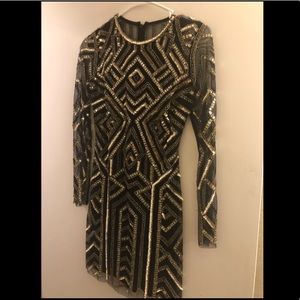 Gianni Bini Black & Gold Sequin Dress 0